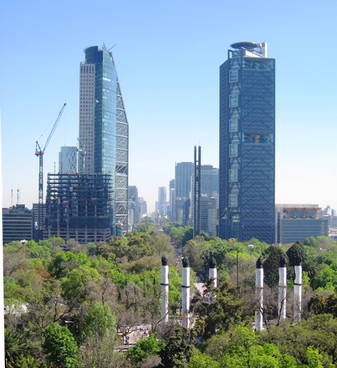Mexico City's financial district rises above the city.